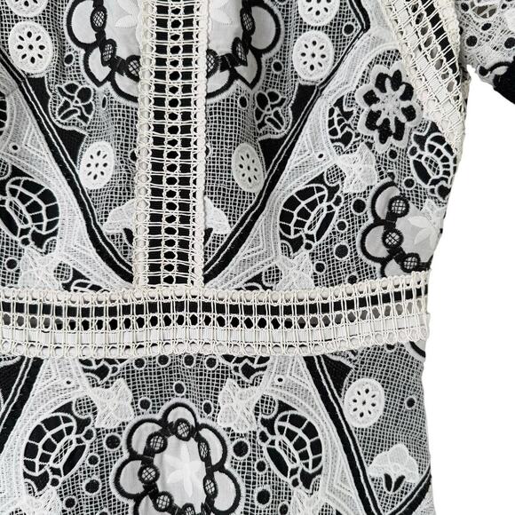 Alexis Emiliana Fit & Flare Mini Dress in Black and White Diamond Lace, XS - Picture 8 of 15